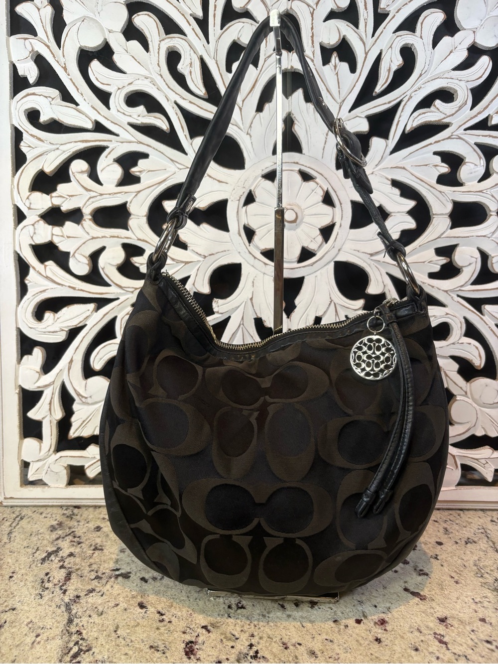 Coach #13642 Ali Signature Sateen Hobo Bag with Silver Charm - Picture 2 of 16